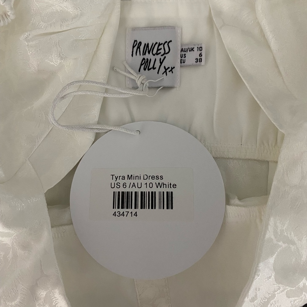 Princess Polly Tyra Mini Dress Sz 6 White Short  Sleeve Bridal Bride Graduation - Picture 7 of 11
